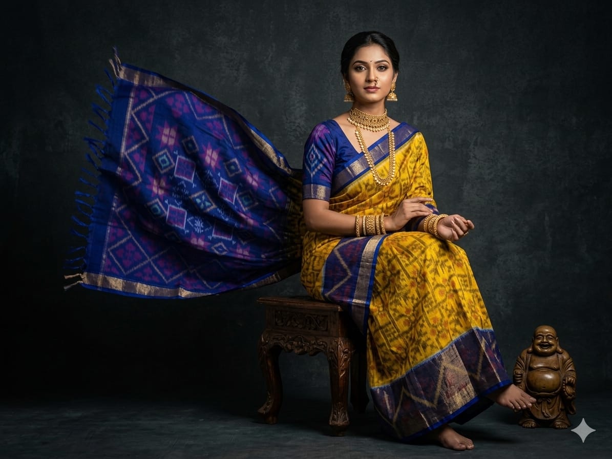 Pure Ikkat Sico Silk Cotton Sarees, 4 Inch Border Handloom Saree With Blouse - PRS4SICO00053