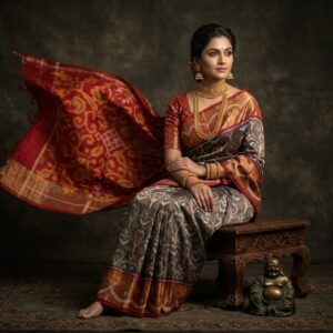 Pure Ikkat Sico  Silk Cotton  Sarees, 4 Inch Border Handloom Saree With Blouse - PRS4SICO00054