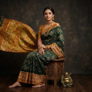 Pure Ikkat Sico  Silk Cotton  Sarees, 4 Inch Border Handloom Saree With Blouse - PRS4SICO00055