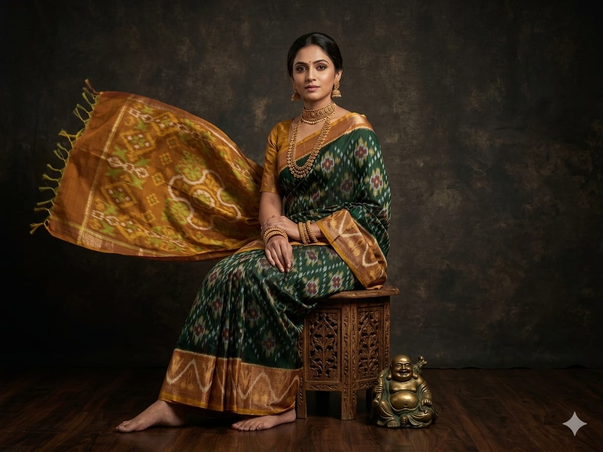 Pure Ikkat Sico Silk Cotton Sarees, 4 Inch Border Handloom Saree With Blouse - PRS4SICO00055