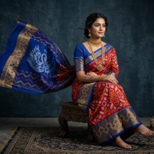 Pure Ikkat Sico  Silk Cotton  Sarees, 4 Inch Border Handloom Saree With Blouse - PRS4SICO00056