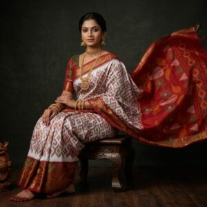Pure Ikkat Sico  Silk Cotton  Sarees, 4 Inch Border Handloom Saree With Blouse - PRS4SICO00057