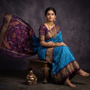 Pure Ikkat Sico  Silk Cotton  Sarees, 4 Inch Border Handloom Saree With Blouse - PRS4SICO00060