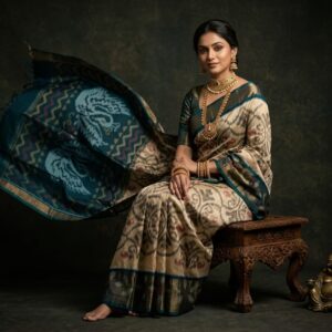 Pure Ikkat Sico  Silk Cotton  Sarees, 4 Inch Border Handloom Saree With Blouse - PRS4SICO00061