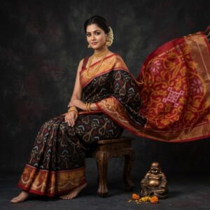 Pure Ikkat Sico  Silk Cotton  Sarees, 4 Inch Border Handloom Saree With Blouse - PRS4SICO00062