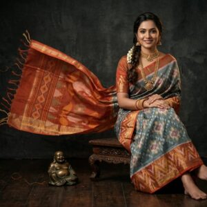 Pure Ikkat Sico  Silk Cotton  Sarees, 4 Inch Border Handloom Saree With Blouse - PRS4SICO00065
