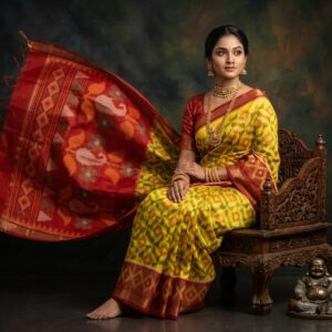Pure Ikkat Sico  Silk Cotton  Sarees, 4 Inch Border Handloom Saree With Blouse - PRS4SICO00066