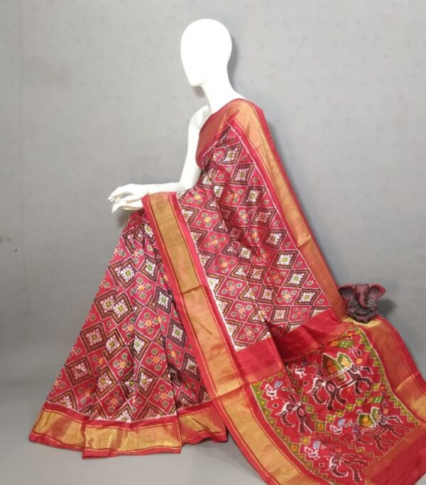 Ikkat Pochampally Handloom Silk  Saree   Zari  Border With Blouse -PRSS125004