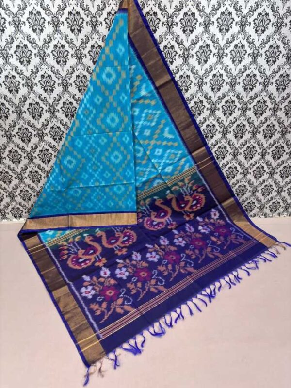 Pure Ikkat Sico Silk Cotton Sarees, 4 Inch Border Handloom Saree With Blouse - CK4SICO00011