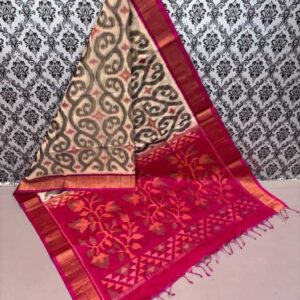 Pure Ikkat Sico Silk Cotton Sarees, 4 Inch Border Handloom Saree With Blouse - CK4SICO00014