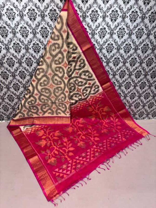 Pure Ikkat Sico Silk Cotton Sarees, 4 Inch Border Handloom Saree With Blouse - CK4SICO00014