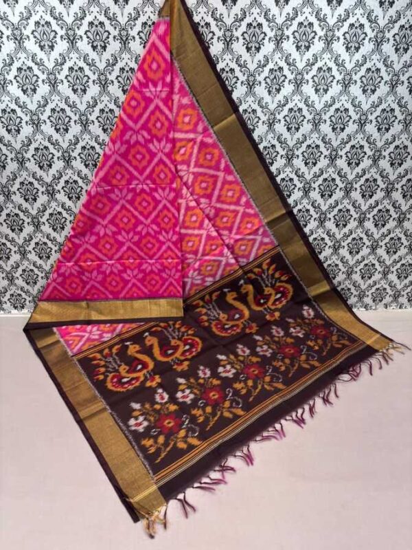 Pure Ikkat Sico Silk Cotton Sarees, 4 Inch Border Handloom Saree With Blouse - CK4SICO00015