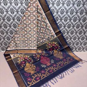 Pure Ikkat Sico Silk Cotton Sarees, 4 Inch Border Handloom Saree With Blouse - CK4SICO00019
