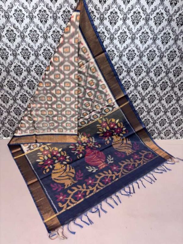 Pure Ikkat Sico Silk Cotton Sarees, 4 Inch Border Handloom Saree With Blouse - CK4SICO00019
