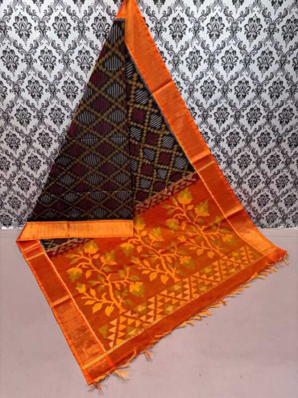 Pure Ikkat Sico Silk Cotton Sarees, 4 Inch Border Handloom Saree With Blouse - CK4SICO0002