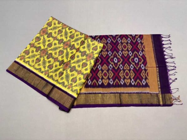Pure Ikkat Sico Silk Cotton Sarees, 4 Inch Border Handloom Saree With Blouse - CK4SICO00025