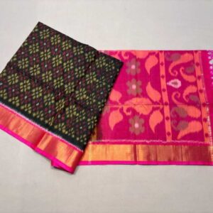 Pure Ikkat Sico Silk Cotton Sarees, 4 Inch Border Handloom Saree With Blouse - CK4SICO00027