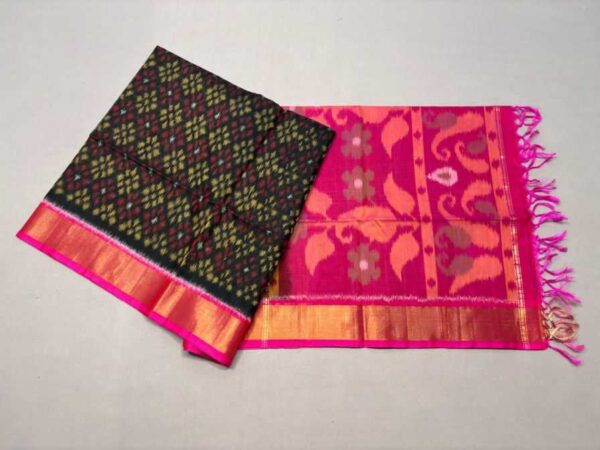 Pure Ikkat Sico Silk Cotton Sarees, 4 Inch Border Handloom Saree With Blouse - CK4SICO00027