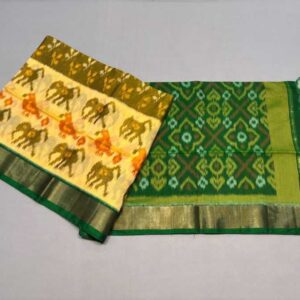 Pure Ikkat Sico Silk Cotton Sarees, 4 Inch Border Handloom Saree With Blouse - CK4SICO00029