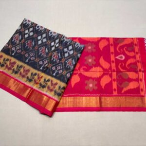 Pure Ikkat Sico Silk Cotton Sarees, 4 Inch Border Handloom Saree With Blouse - CK4SICO00033