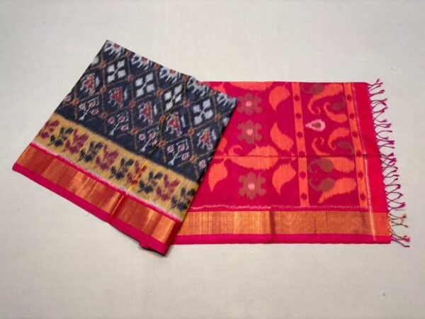 Pure Ikkat Sico Silk Cotton Sarees, 4 Inch Border Handloom Saree With Blouse - CK4SICO00033