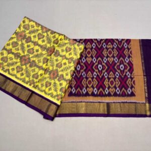 Pure Ikkat Sico Silk Cotton Sarees, 4 Inch Border Handloom Saree With Blouse - CK4SICO00034