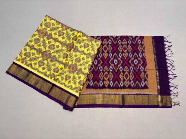 Pure Ikkat Sico Silk Cotton Sarees, 4 Inch Border Handloom Saree With Blouse - CK4SICO00034