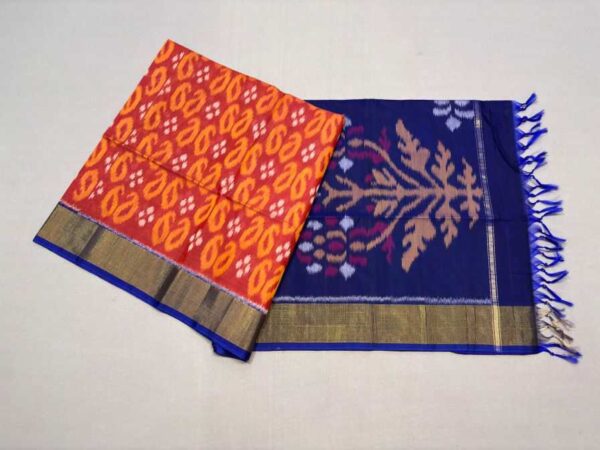 Pure Ikkat Sico Silk Cotton Sarees, 4 Inch Border Handloom Saree With Blouse - CK4SICO00038