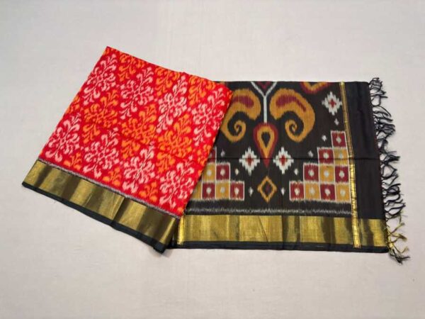 Pure Ikkat Sico Silk Cotton Sarees, 4 Inch Border Handloom Saree With Blouse - CK4SICO00041