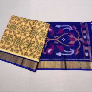 Pure Ikkat Sico Silk Cotton Sarees, 4 Inch Border Handloom Saree With Blouse - CK4SICO00042