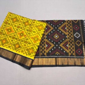 Pure Ikkat Sico Silk Cotton Sarees, 4 Inch Border Handloom Saree With Blouse - CK4SICO00043