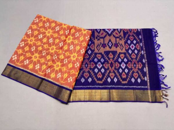 Pure Ikkat Sico Silk Cotton Sarees, 4 Inch Border Handloom Saree With Blouse - CK4SICO00044