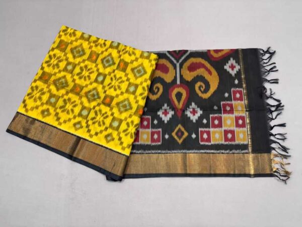 Pure Ikkat Sico Silk Cotton Sarees, 4 Inch Border Handloom Saree With Blouse - CK4SICO00045