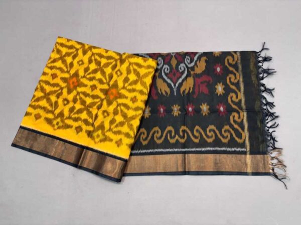Pure Ikkat Sico Silk Cotton Sarees, 4 Inch Border Handloom Saree With Blouse - CK4SICO00046