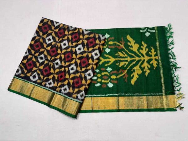 Pure Ikkat Sico Silk Cotton Sarees, 4 Inch Border Handloom Saree With Blouse - CK4SICO00047