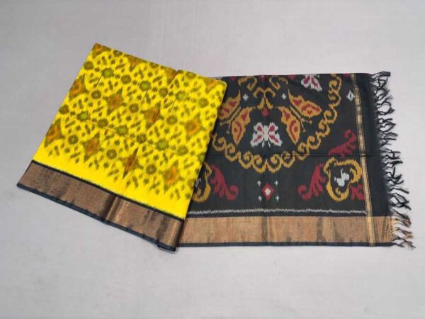 Pure Ikkat Sico Silk Cotton Sarees, 4 Inch Border Handloom Saree With Blouse - CK4SICO00048
