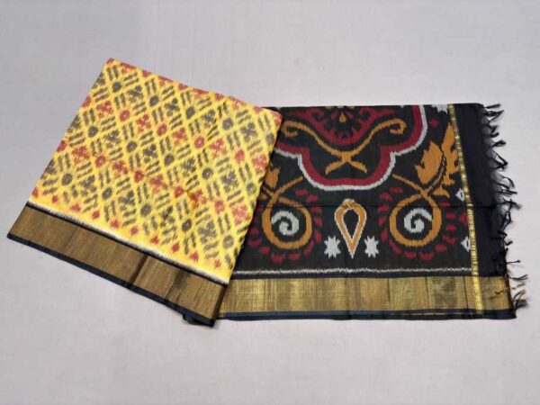 Pure Ikkat Sico Silk Cotton Sarees, 4 Inch Border Handloom Saree With Blouse - CK4SICO00049