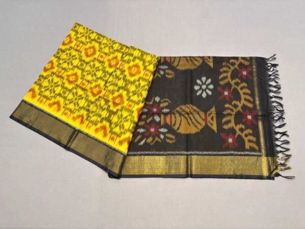 Pure Ikkat Sico Silk Cotton Sarees, 4 Inch Border Handloom Saree With Blouse - CK4SICO00050