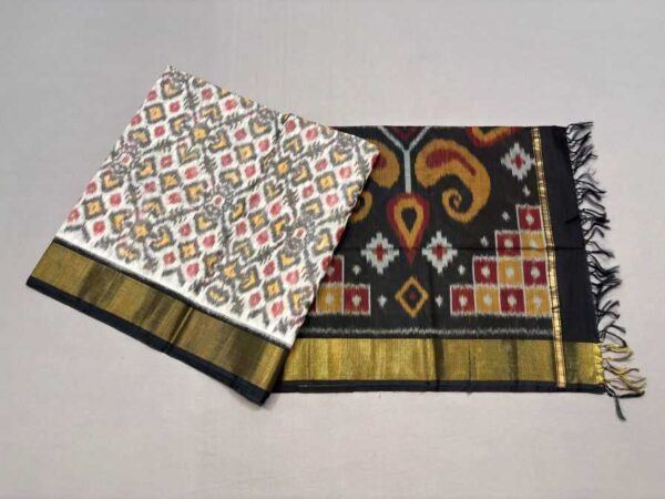 Pure Ikkat Sico Silk Cotton Sarees, 4 Inch Border Handloom Saree With Blouse - CK4SICO00051