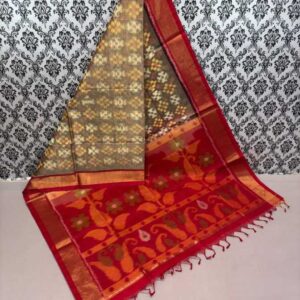 Pure Ikkat Sico Silk Cotton Sarees, 4 Inch Border Handloom Saree With Blouse - CK4SICO00052