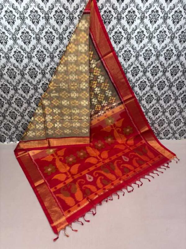 Pure Ikkat Sico Silk Cotton Sarees, 4 Inch Border Handloom Saree With Blouse - CK4SICO00052
