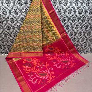 Pure Ikkat Sico Silk Cotton Sarees, 4 Inch Border Handloom Saree With Blouse - CK4SICO00054