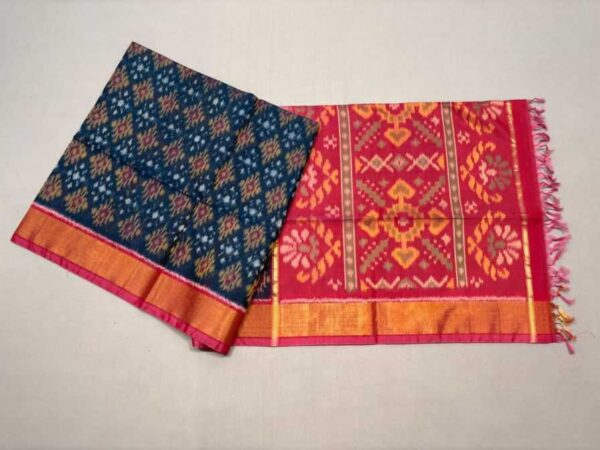 Pure Ikkat Sico Silk Cotton Sarees, 4 Inch Border Handloom Saree With Blouse - CK4SICO00058
