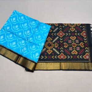 Pure Ikkat Sico Silk Cotton Sarees, 4 Inch Border Handloom Saree With Blouse - CK4SICO00059
