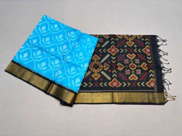 Pure Ikkat Sico Silk Cotton Sarees, 4 Inch Border Handloom Saree With Blouse - CK4SICO00059