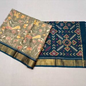 Pure Ikkat Sico Silk Cotton Sarees, 4 Inch Border Handloom Saree With Blouse - CK4SICO00060