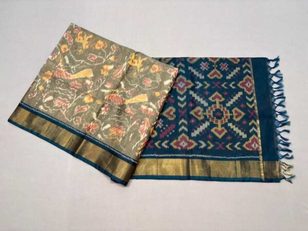 Pure Ikkat Sico Silk Cotton Sarees, 4 Inch Border Handloom Saree With Blouse - CK4SICO00060