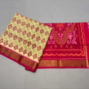 Pure Ikkat Sico Silk Cotton Sarees, 4 Inch Border Handloom Saree With Blouse - CK4SICO00061