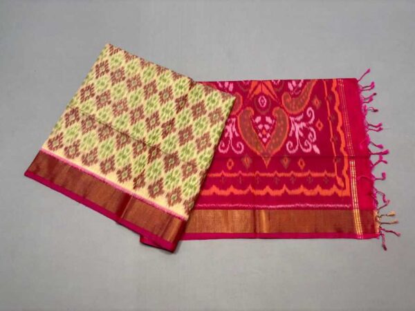Pure Ikkat Sico Silk Cotton Sarees, 4 Inch Border Handloom Saree With Blouse - CK4SICO00061