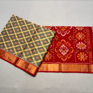 Pure Ikkat Sico Silk Cotton Sarees, 4 Inch Border Handloom Saree With Blouse - CK4SICO00074